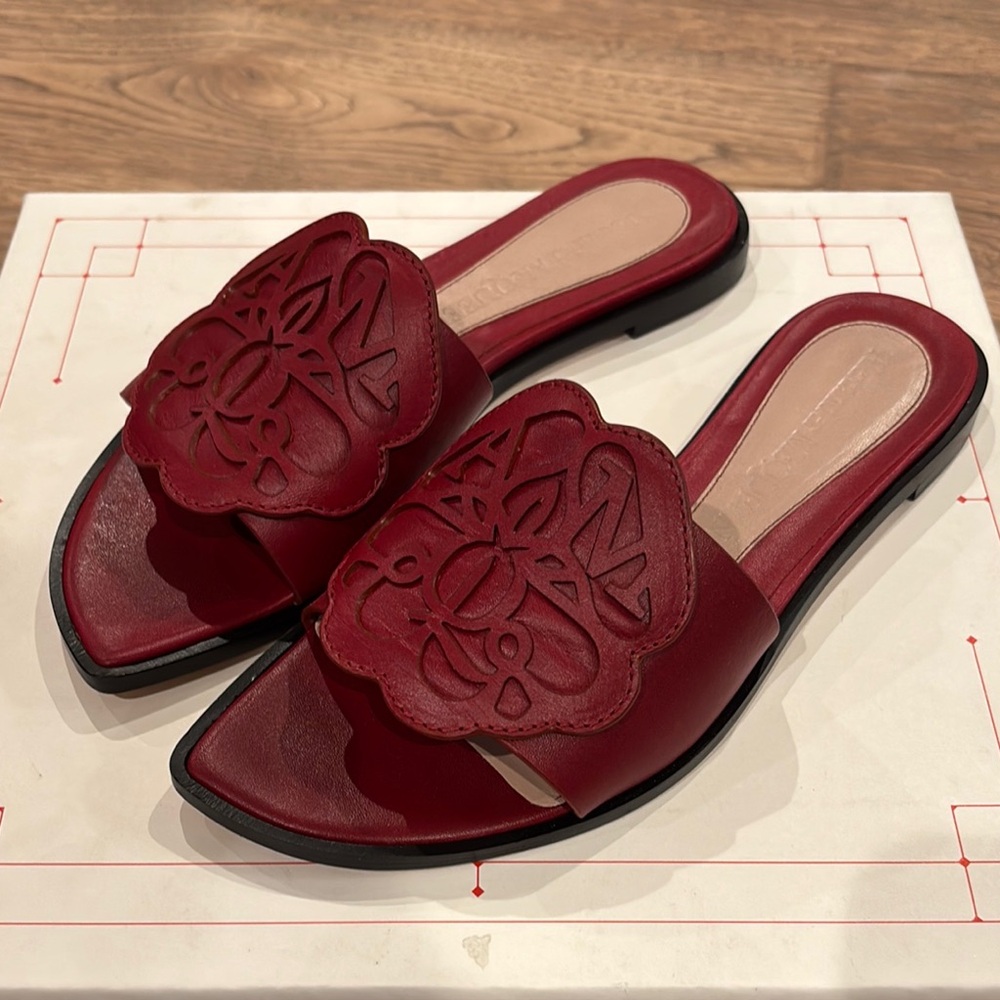 Alexander McQueen red leather slide sandals